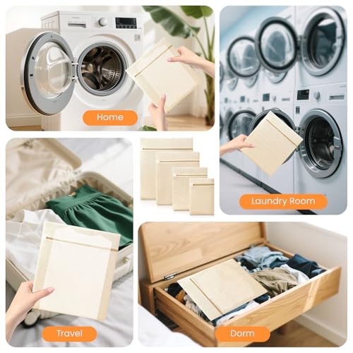 ABRRLO 4Pcs Cotton Mesh Laundry Bags for Delicates,Breathable Mesh Garment Bag for Washing Machine,Travel Wash Bags with Zipper for Bras,Underwear,Socks,Baby Clothes,Laundry Dorm Room Essentials(M) - size: Medium