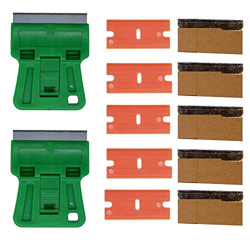 1.5 inches High Visibility Mini Razor Blade Scraper Glass Scraper Green Paint Window Scraper With 5 Metal Scraper Razor Blades 5 Dual Plastic Double Edge Razor Blades Removing Decal Stickers - color: Set E