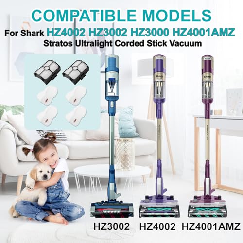 Replacement filter for Shark HZ3002 HZ3000 HZ4001AMZ HZ4002 Stratos Ultralight Corded Stick Vacuum, Replace part XFFKHZ3000 XHFHZ3000, 2+ 4 PACK foam filter and felt filter - color: Black-2+4