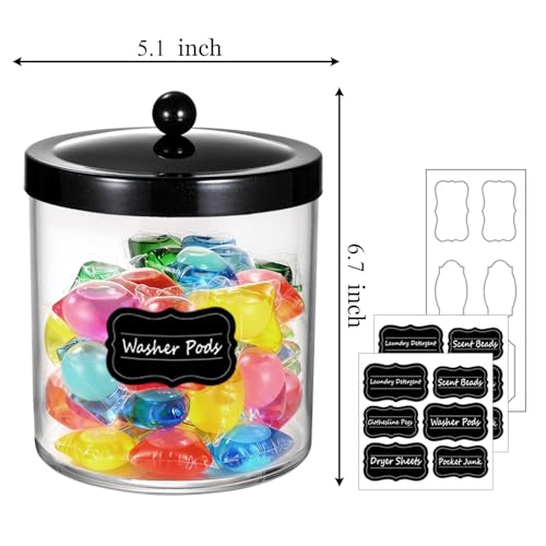 50 Oz Laundry Pods Container Clear with Stainless Steel Lid(Black) - color: Black, size: 50 Ounces