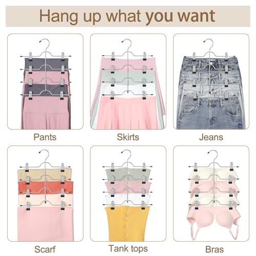 TOPIA HANGER 4 Tier Metal Skirt Hangers with Clips 80% Space Saving 4 Pack - color: Black, size: 4 Pack