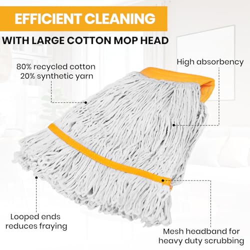 (1PK) Commercial Mop Head Replacement 16 oz, Heavy Duty Wet Industrial Mop Refills for Floor Cleaning, Cotton, String, Loop-Ended, 4.5” Headband, Janitor Supplies - color: Yellow 1 Pack