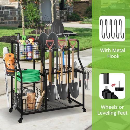 keomaisyto Garden Tool Holder Organizer with Heavy Duty Wheels for Garage - size: 36.2W*16.5"D*37"H-with Wheels