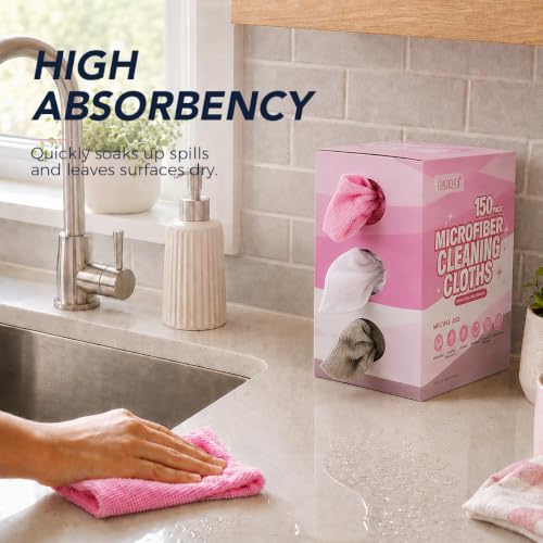 UNIMADE Microfiber Cleaning Cloth, 150 Pack Microfiber Towels for Cars - color: White & Grey & Pink