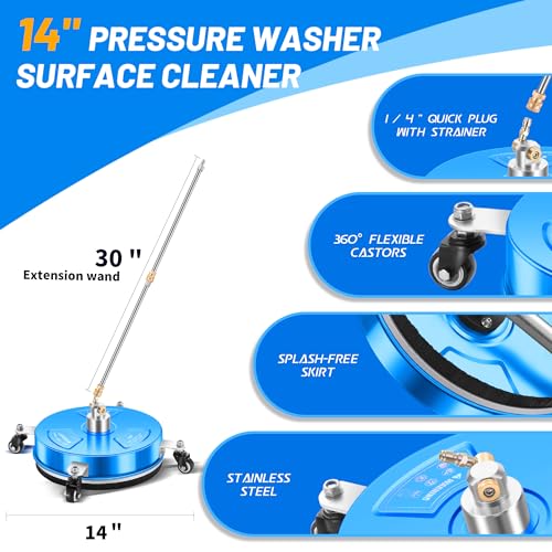LidoDola 14'' Pressure Washer Surface Cleaner Blue, Power Washer Accessory - size: 14 INCH BLUE