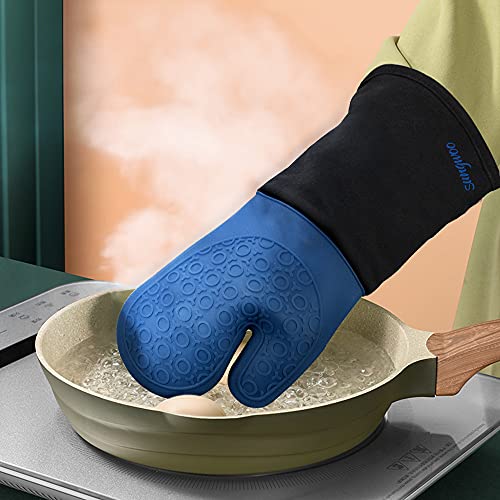 Silicone Oven Mitts - 14.6" Heat Resistant Oven Gloves for Baking, Cooking - color: Royal Blue & Black, size: 14.6in Oven Mitts