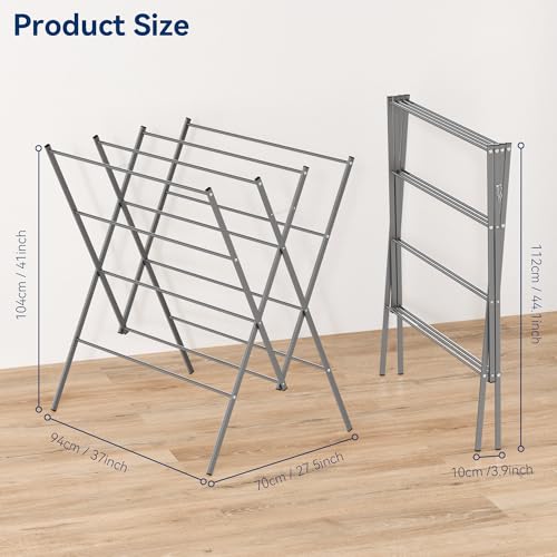 Whitmor Drying Rack Clothing,Large 12 Drying Poles Clothes Drying Rack,Foldable Portable Laundry Drying Rack for Air Drying Clothing,Towel,Delicate Eac for Indoor & Outdoor - color: Dark Gray