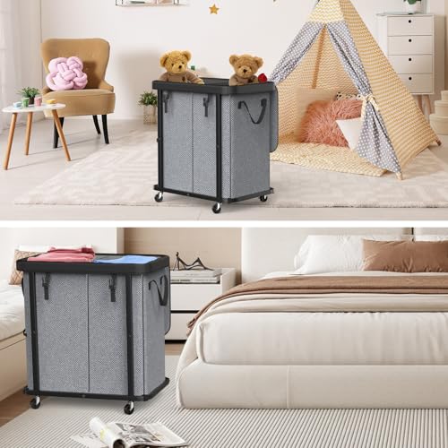 Laundry Basket with Wheels,190L (50 Gal) Laundry Hamper 2 Setion - Gray - color: Gray, size: 2 Section-190L