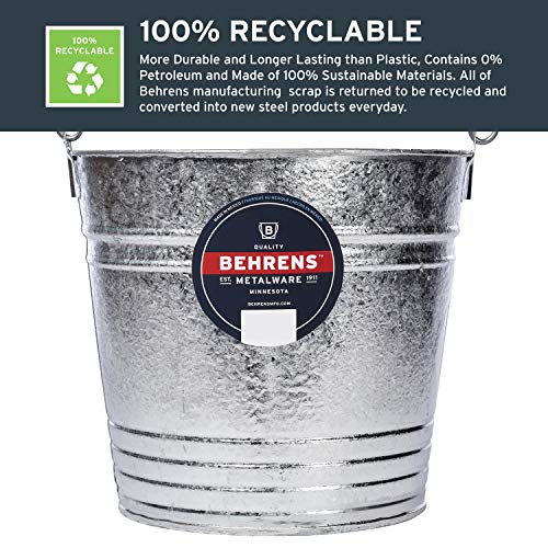 Behrens 1214GS Galvanized Steel Utility Pail, 14-Quart, Gray - size: 14 quarts, style: Hot Dipped