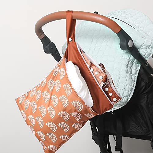 2 Pack Wet Dry Bags for Baby Cloth Diapers&Breast Pump Parts, Waterproof Reusable Wet Bag with Two Zippered Pockets & Handle, Beach Pool Gym Bag Stroller Yoga Toiletries Daycare Organizer for Swimsuit Wet Clothes, 11.8 inch x 15.7inch - color: Multicolor