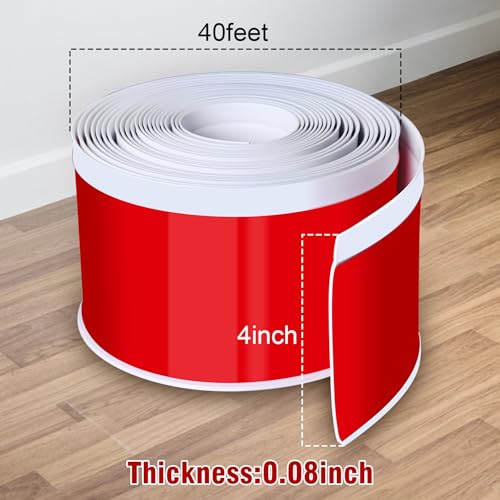 Vinyl Baseboard Molding Trim 4 Inch x 40 Feet Peel and Stick Baseboard Trim Flexible PVC Cove Base Moulding Self-Adhesive Trim for Garage Bathroom Cabinet Floor Walls, White - color: White, size: 4Inch x 40Ft