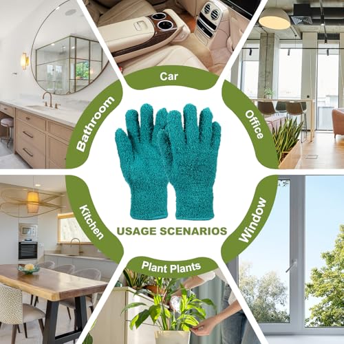 uxcell Microfiber Gloves, Reusable Washable Plant Dusting Gloves Cleaning Mittens for Auto Plants Household Kitchen - color: Malachite Green