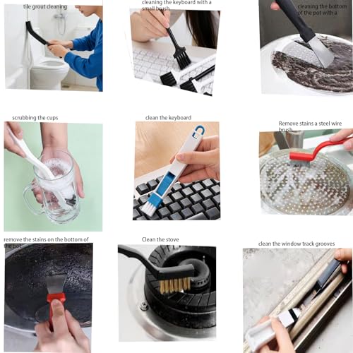 Narrow Crevice Cleaning Brush and Scraper Tools Set 14 Pcs Hard Bristle Gap Cleaning Supplies Brushes Small Spaces Sink Kitchen Bathroom Toilet Grout Shower Window Track Tub Faucets Cup