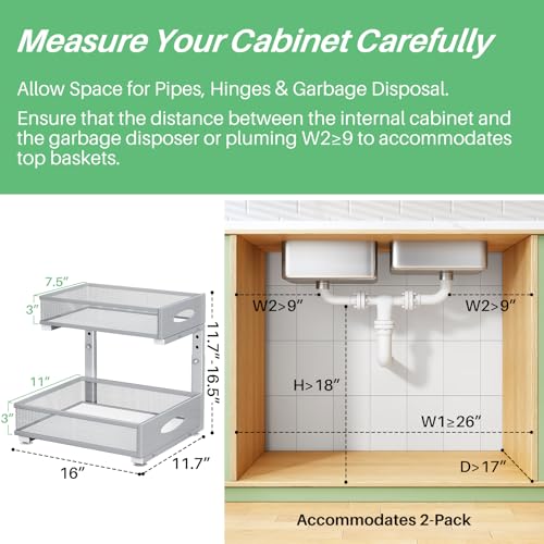 Under Sink Organizer, 1-Pack Pull Out Cabinet Organizer 2 Tier Metal Slide Out Storage Shelf Rack, L-Shaped Adjustable Height,Mesh Sliding Drawer for Kitchen, Bathroom, Laundry, Pantry, Grey, XL - color: Grey, size: 1-Pack