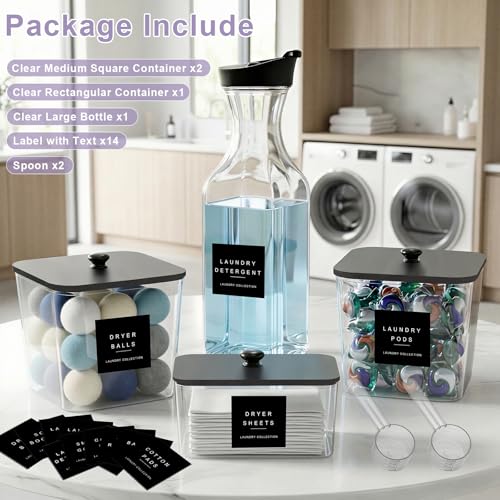 POLRAI Laundry Pod Containers and Dryer Sheet Holder and Laundry Detergent Dispenser Clear Laundry Room Organization and Storage with Wooden Lids Labels and spoon (2+1+1 Pack)
