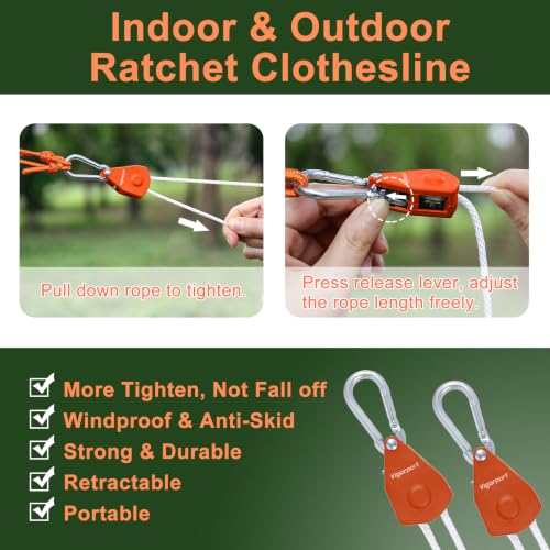 Vigorport Retractable Travel Clothesline, Dual Pulley Clothes Laundry Line