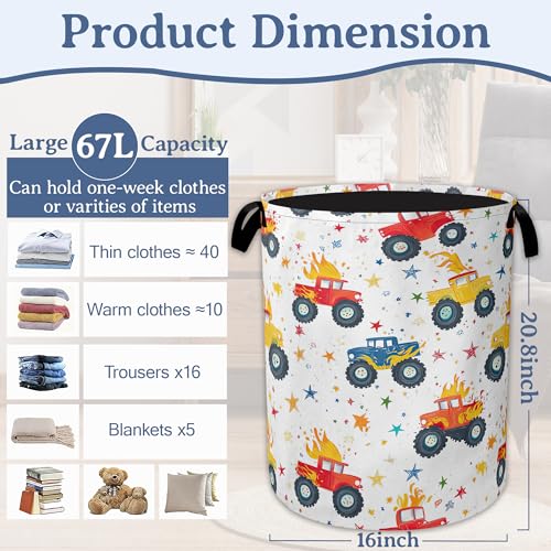 Cute Truck Laundry Basket,Foldable Oxford Cloth Laundry Hamper With Handle, 20.8"x16" Portable Clothes Storage Basket Bag for Laundry Room/Bathroom/Bedroom/Dormitories - color: Cute Truck