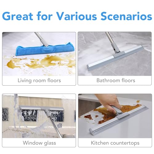 DrDirt Floor Squeegee | 120cm/47in Silicone Magic Broom with Microfiber Mop | Squeegee for Floor Cleaning | Microfiber Duster with Extension Pole for Indoor Water | Dust & Glass Quick Drying - size: Silicone Squeegee๏ผ16-inch๏ผ
