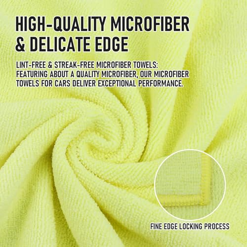 Tricol Clean Microfiber Cleaning Cloth, 16in*16in, 12 Pack Ultra-Thick Cleaning Rags, Super Absorbent, Lint Free & Streak Free Cleaning Towels for Car, House, Kitchen, Office - color: Yellow, size: 16 x 16 in