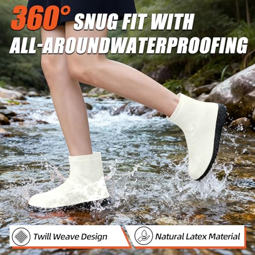 Waterproof Shoe Covers, Reusable Latex Rain Shoe Covers, White, L - color: White-02, size: L