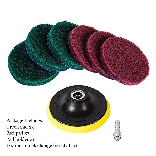 4 Inch Drill Powered Brush Tile Scrubber Scouring Pads Cleaning Kit - size: 4 Inch