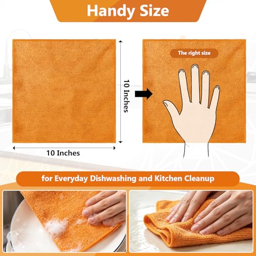 Kitchen Dish Cloths, 12 Pack, 10 x 10 Inches, Super Absorbent Kitchen Towels, Soft Lint Free Reusable Dish Cloths for Nonstick Cookware, Counters and Sink, Orange - color: Orange