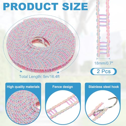 uxcell 2 Pcs Portable Travel Clothesline, 16.4ft Clothes Line Outdoors Travel Hanger Foldable Clothesline Rope with Hooks for Camping Hotel Backyard Home Cruise Ship, Purple - color: Purple, size: 5m/16.4ft