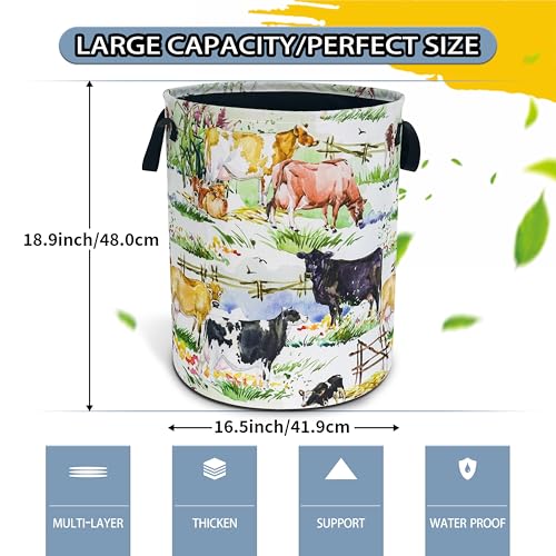 Cow Farm Laundry Basket Foldable Waterproof Hamper 18.9 x 16.5 Inch - color: Cow