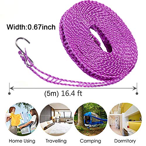 Foshine 2 Pack Clotheslines 1.64ft Length Camping Drying Rope Portable - color: Purple,white, size: 2 Pack