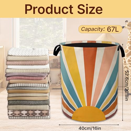 Collapsible Laundry Basket,Boho Waterproof Oxford Cloth Hamper with Handles,Sunrise Rainbow 16 x 20.8 Inch Portable Storage Organizer for Laundry Room Bedroom - color: Boho,Sunrise Rainbow