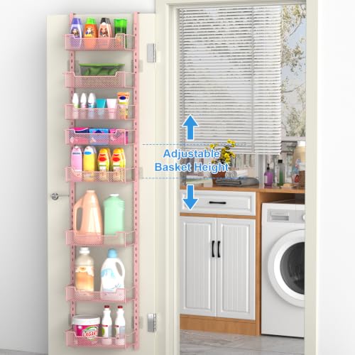VyGrow 12.3" W Narrow Over the Door Pantry Organizer, 8-Tier Over the Door Organizer with Adjustable Basket, Pantry Door Organization for Pantry Kitchen Storage Room Spice Rack, Pink - color: Pink, size: 12.3"W 8-Tier