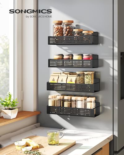 SONGMICS Strong 4 Pack Magnetic Spice Rack for Refrigerator for Organizers - color: Ink Black