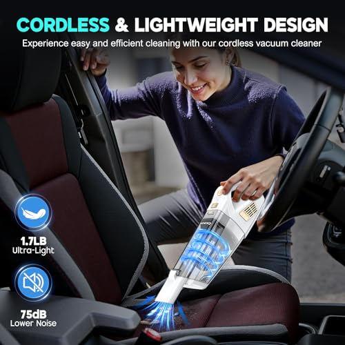 CKIKH Handheld Vacuum Cordless 15000PA, Hand Held Car Vacuum Cleaner - color: White & Gold