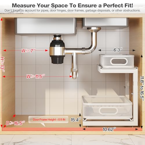 2-Pack Under Sink Storage Organizer with 2-Tier Slide Out Drawer, Sophisticated Mesh Pull Out Shelf for Kitchen & Bathroom, Fits Small Items, Upgraded Arched Track for Smooth Gliding(Patented) - color: White, size: 2 Pack-15.4"Dx11.8"-16.5"H