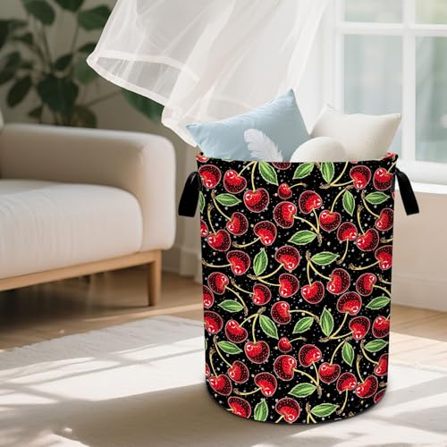 Cherry Laundry Basket Waterproof Laundry Hamper Foldable Laundry Bag with Handles for Bedroom, Bathroom, Office, Clothes Storage - color: Cherry