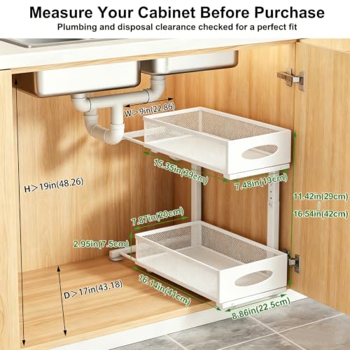 2-Pack Under Sink Organizer, 2-Tier Pull Out Cabinet Storage, White - color: White
