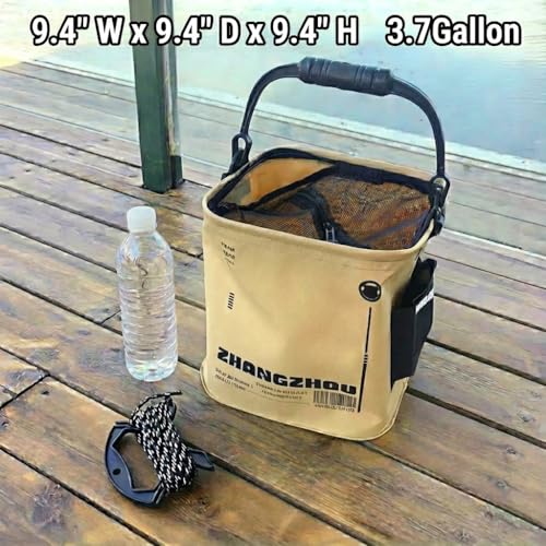 3.7 Gallon Collapsible Fishing Bucket - Live Bait Bucket w/Aerator Pocket - size: 3.7 Gallon (14L)