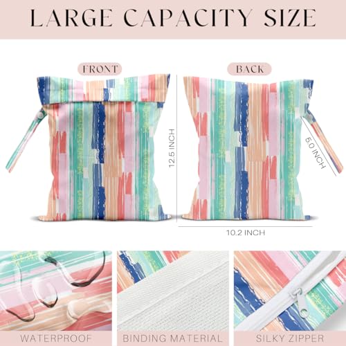 Wet Bag, Wet Dry Bag, Waterproof Swim Bags, Machine Washable Reusable Bags for Beach, Pool, Diapers, and Dirty Yoga Gym Clothes(Watercolor Textured Stripe Print - color: Fresh Color - Block Vertical Stripe