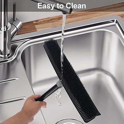 Pet Hair Removal Rubber Broom with Squeegee with 59" Long Handle - color: Gray Rubber Broom