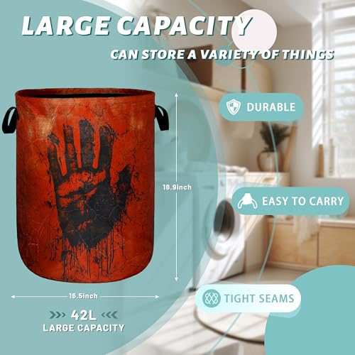 Blood Print Laundry Basket Oxford Cloth Hamper 18.9x16.5 Inch - color: Scary Blood Spatter Hand Print