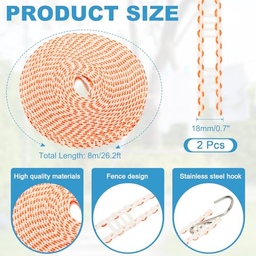 uxcell 2 Pcs Portable Travel Clothesline, 26.2ft Clothes Line Outdoors Travel Hanger Foldable Clothesline Rope with Hooks for Camping Hotel Backyard Home Cruise Ship, Orange - color: Orange, size: 8m/26.2ft