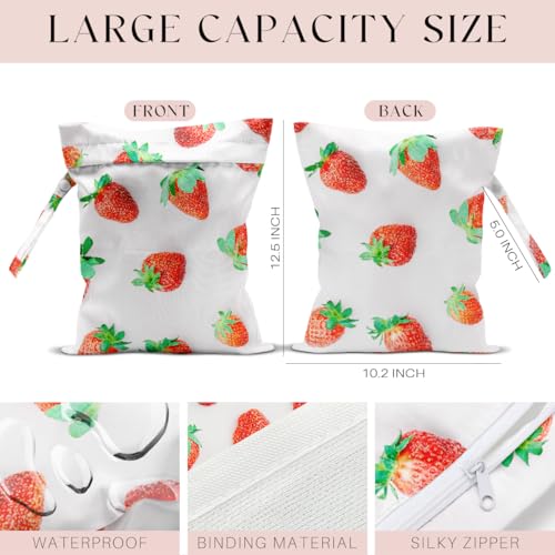 Wet Bag, Wet Dry Bag, Waterproof Swim Bags, Machine Washable Reusable Bags for Beach, Pool, Diapers, and Dirty Yoga Gym Clothes(Red Strawberry Print - color: Photorealistic Strawberry