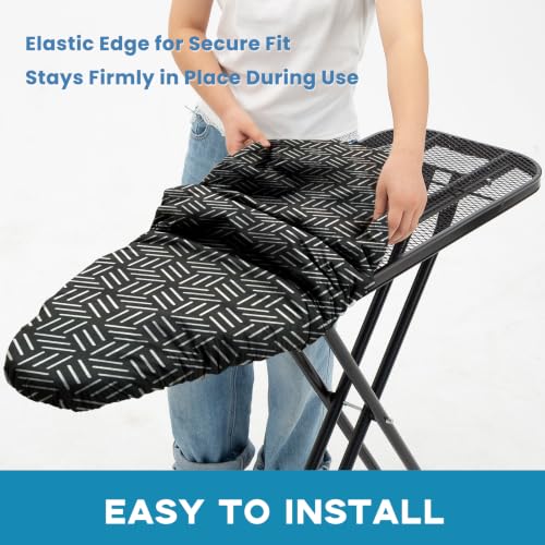 Black Ironing Board Cover and Pad 15x54, RAINHOL Extra Thick Standard Size - color: Black Pattern, size: 54"L x 15"W