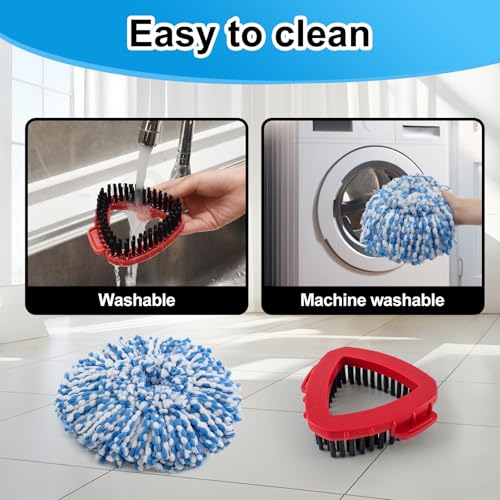 Spin Mop Handle Replacement for Ocedar, Mop Heads Replacements Compatible with RinseClean 2 Tank System,Include 2 Microfiber Mop Replace Heads,4 Section 30-58" Iron Mop Handle,1 Base and 1 Scrub Brush - size: 2 Tank