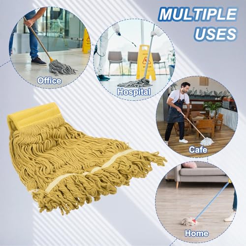 uxcell 6Pcs Commercial Mop Head Replacement, Cotton String Mop Head, Wet Cleaning Mop Head Refills for Home, Industrial Commercial Use, Yellow - color: Yellow