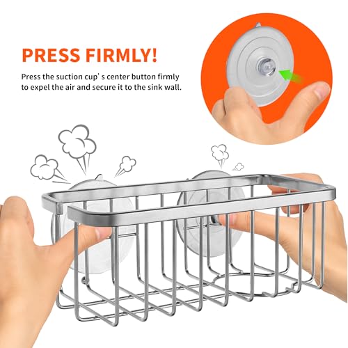 SunnyPoint NeverRust Deluxe Kitchen & Bathroom Sink Sponge Holder Organizer with Adhesive Mount - Additional Suction Cup Included – Sponge & Brush NOT Included – 7.4 x 3.3 x 2.75 Inch (Pack of 2) - color: Brush, size: 7.4 x 3.3 x 2.75 Inch (Pack of 2)