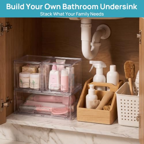 Vtopmart Clear Stackable Storage Drawers, 4 Pack Wide Organizer Set - style: 2 Wide+2 Medium