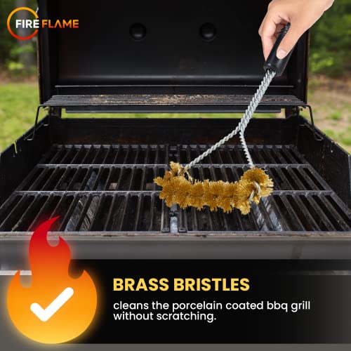 Fireflame BBQ Grill Brush, 16-Inch Long Handle, Brass Bristles, Made in USA - size: 16 Inch