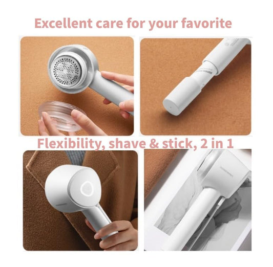 2-in-1 Electric Lint Remover & Fabric Shaver | Sweater Defuzzer with 3 Speeds, 6 Stainless Steel Blades, and Built-in Lint Roller | USB-C Rechargeable for Clothes, Furniture, and Pet Hair