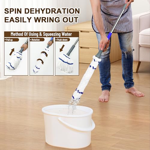 Self Wringing Mop - Easy Squeeze Twist Mop with 52.5 Inch Long Handle, Heavy Duty for Hardwood, Tile, Vinyl & Laminate Floors (White-2 Head) - color: White-2 Head